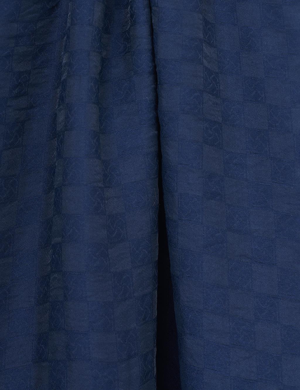 Checker Monogram Jacquard Viscose Shawl Navy Blue