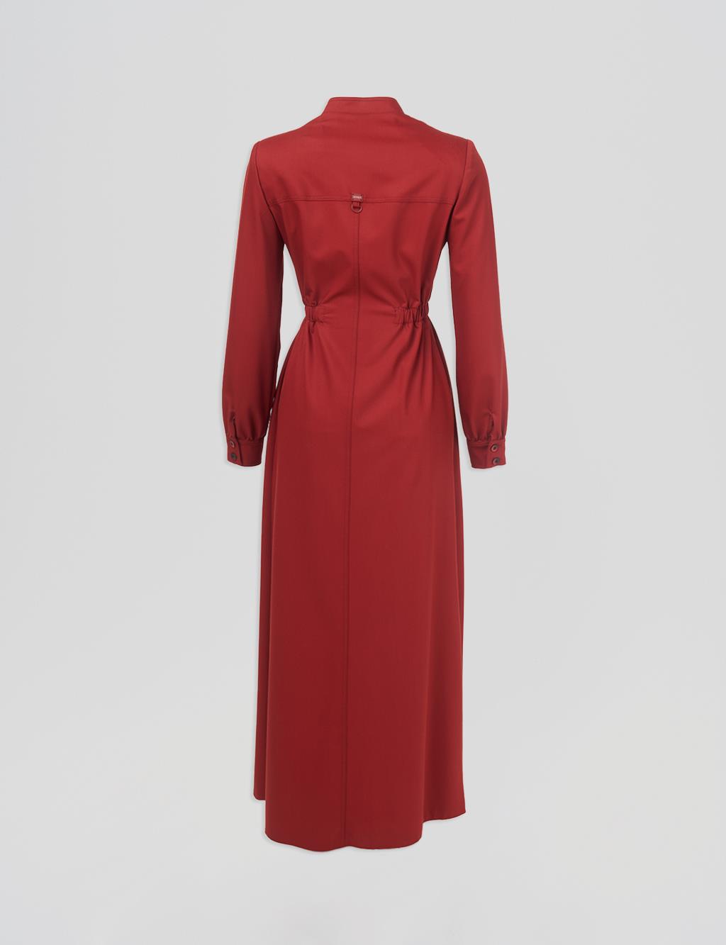 Drawstring Waist Mandarin Collar Coat Terracotta