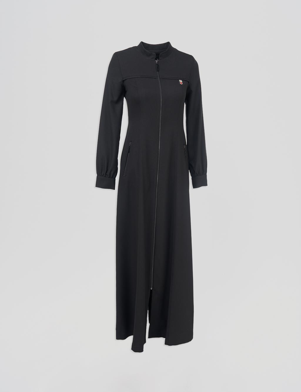 Pleated Detail Overcoat – Black