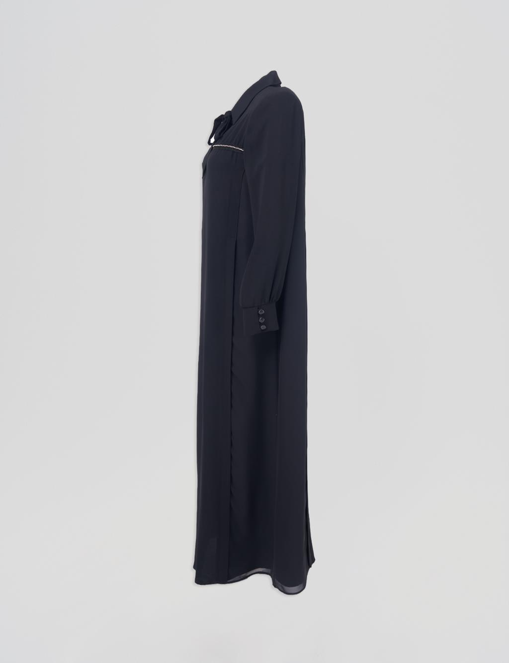 Drawstring Collar Coat Black