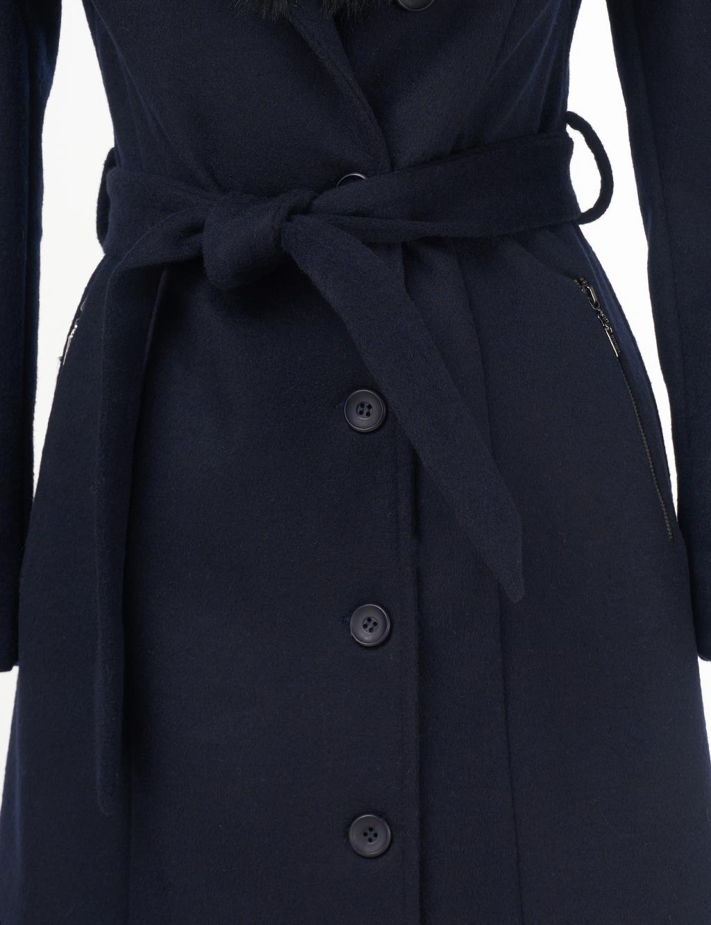 Faux Fur Detailed Cashmere Coat Navy 