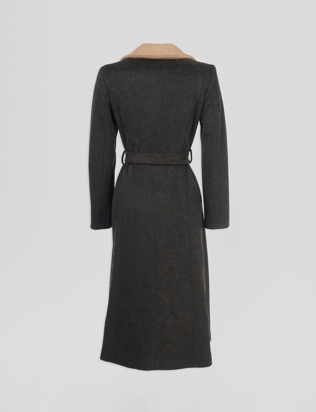 Belted Pocket Detailed Cashmere Coat Coffee 