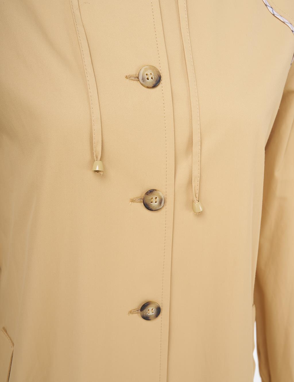 Button-Closure Overcoat – Beige