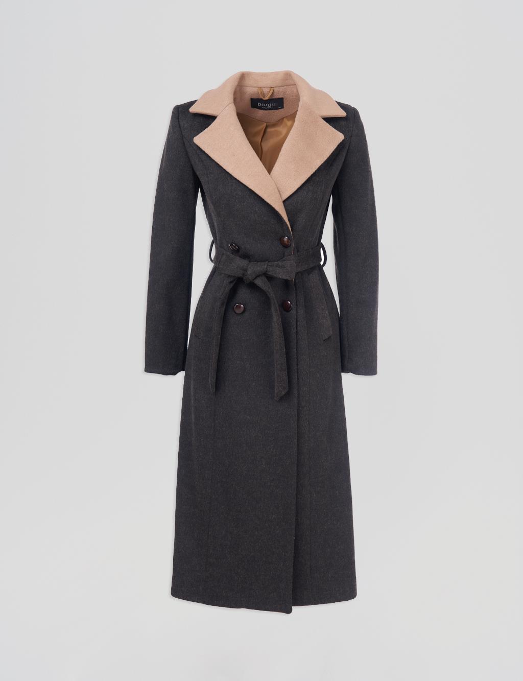 Belted Pocket Detailed Cashmere Coat Coffee 