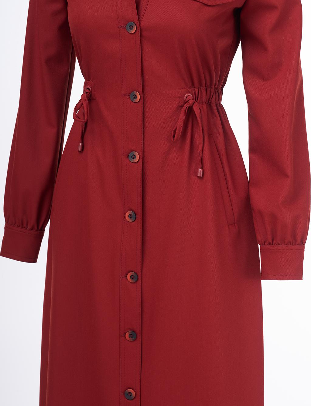 Drawstring Waist Mandarin Collar Coat Terracotta