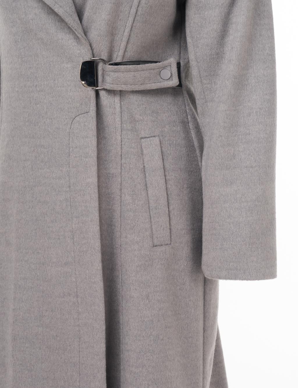 Metal Buckle Detailed Cashmere Coat Gray 