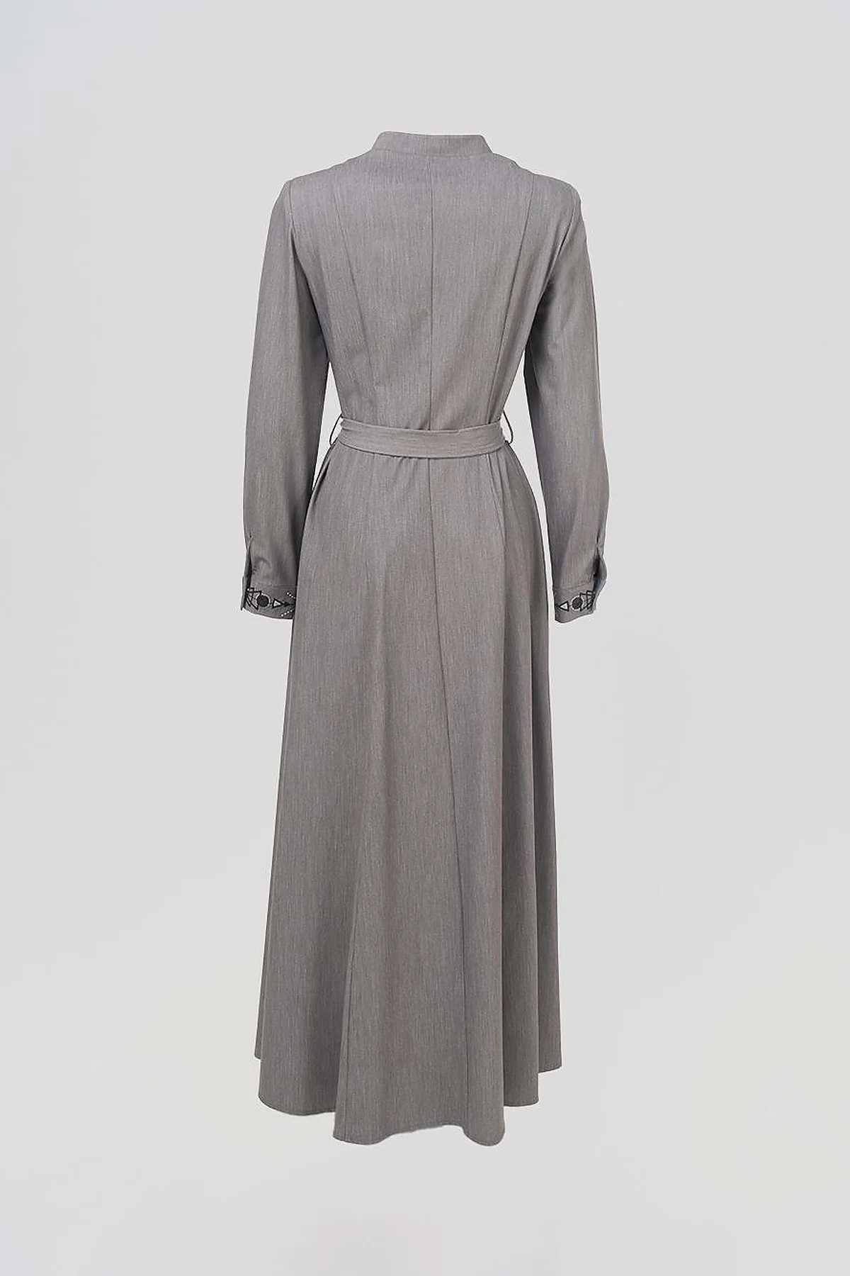 Belted Mandarin Collar Coat Gray
