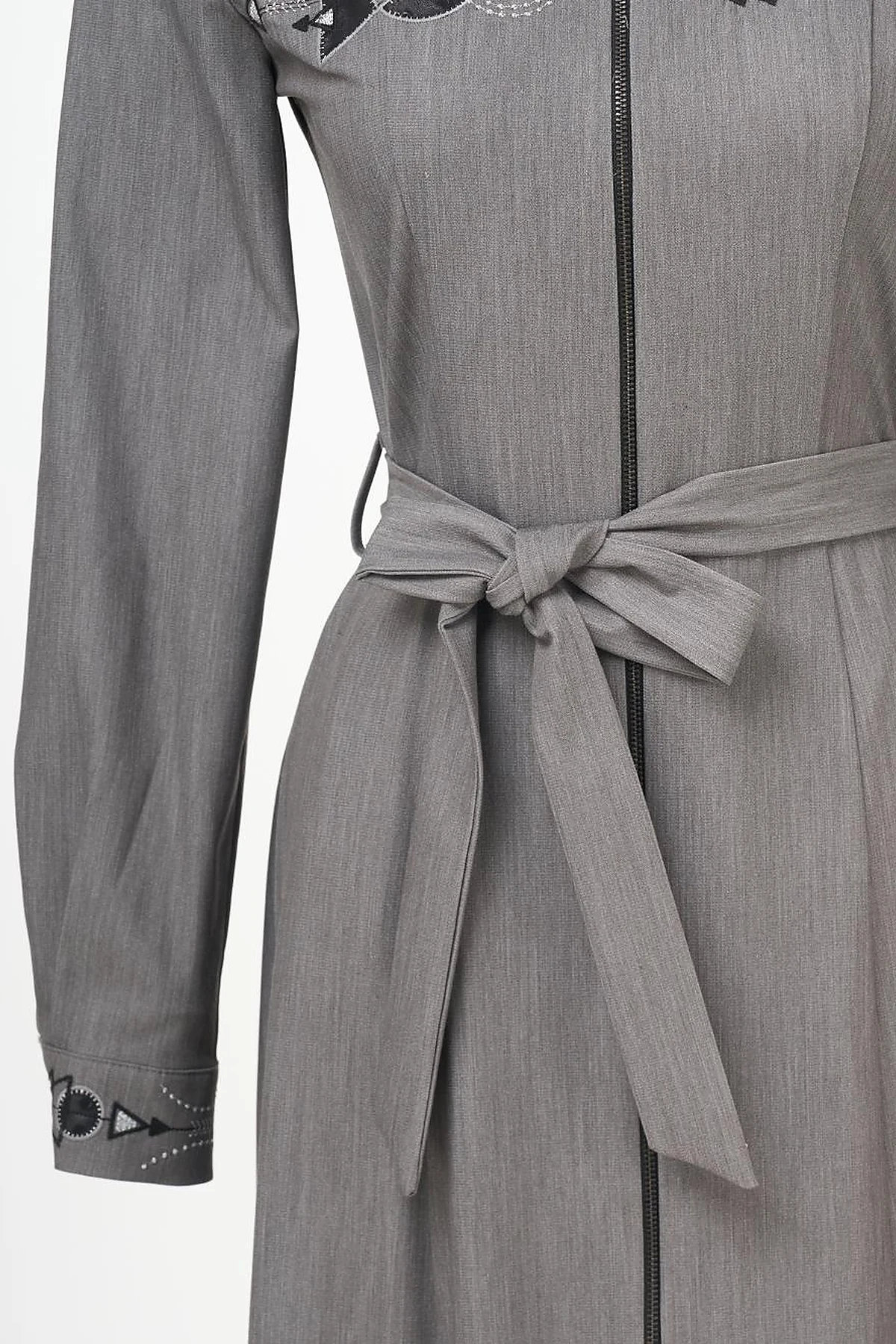 Belted Mandarin Collar Coat Gray