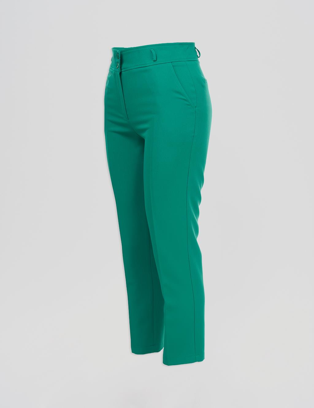 Buttoned Straight-Leg Pants – Green