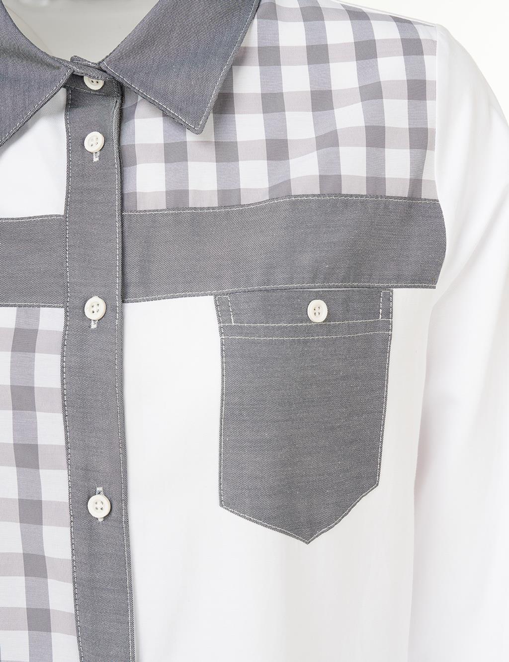 Gingham Pattern Tunic Optic White-Gray 