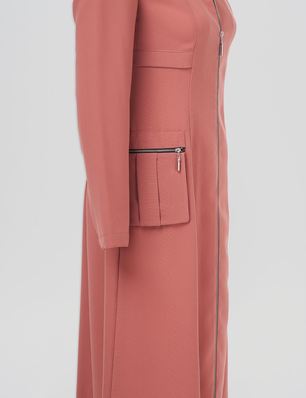 Pocket Detailed Mandarin Collar Throw-On Cinnamon