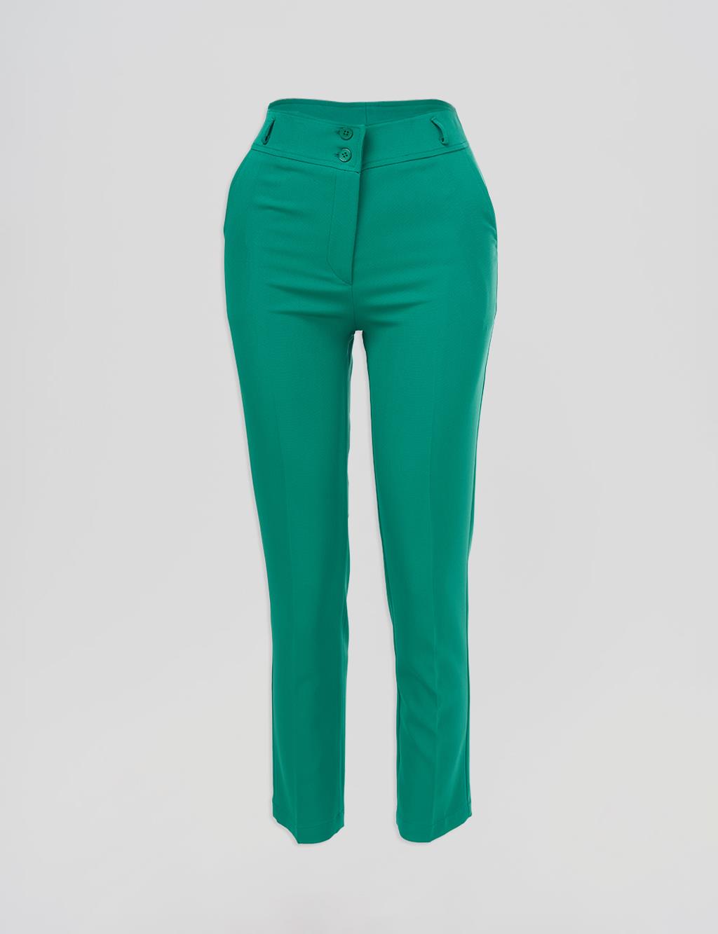 Buttoned Straight-Leg Pants – Green