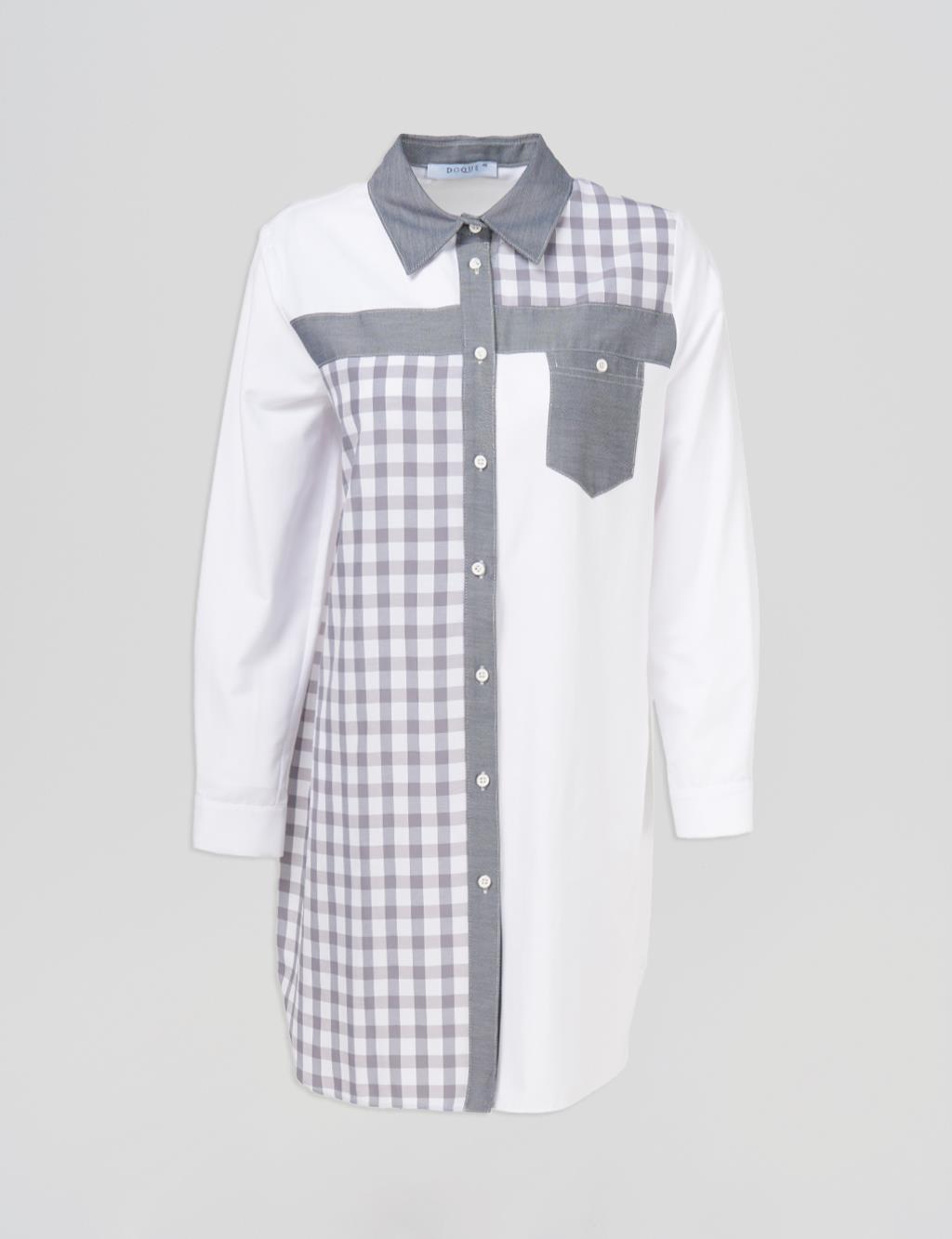 Gingham Pattern Tunic Optic White-Gray 