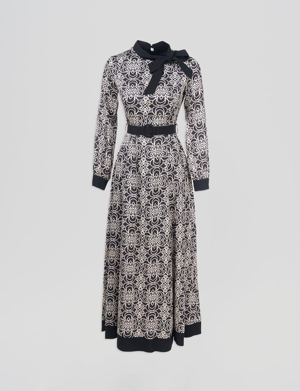 Belted Elegant Dress Black 