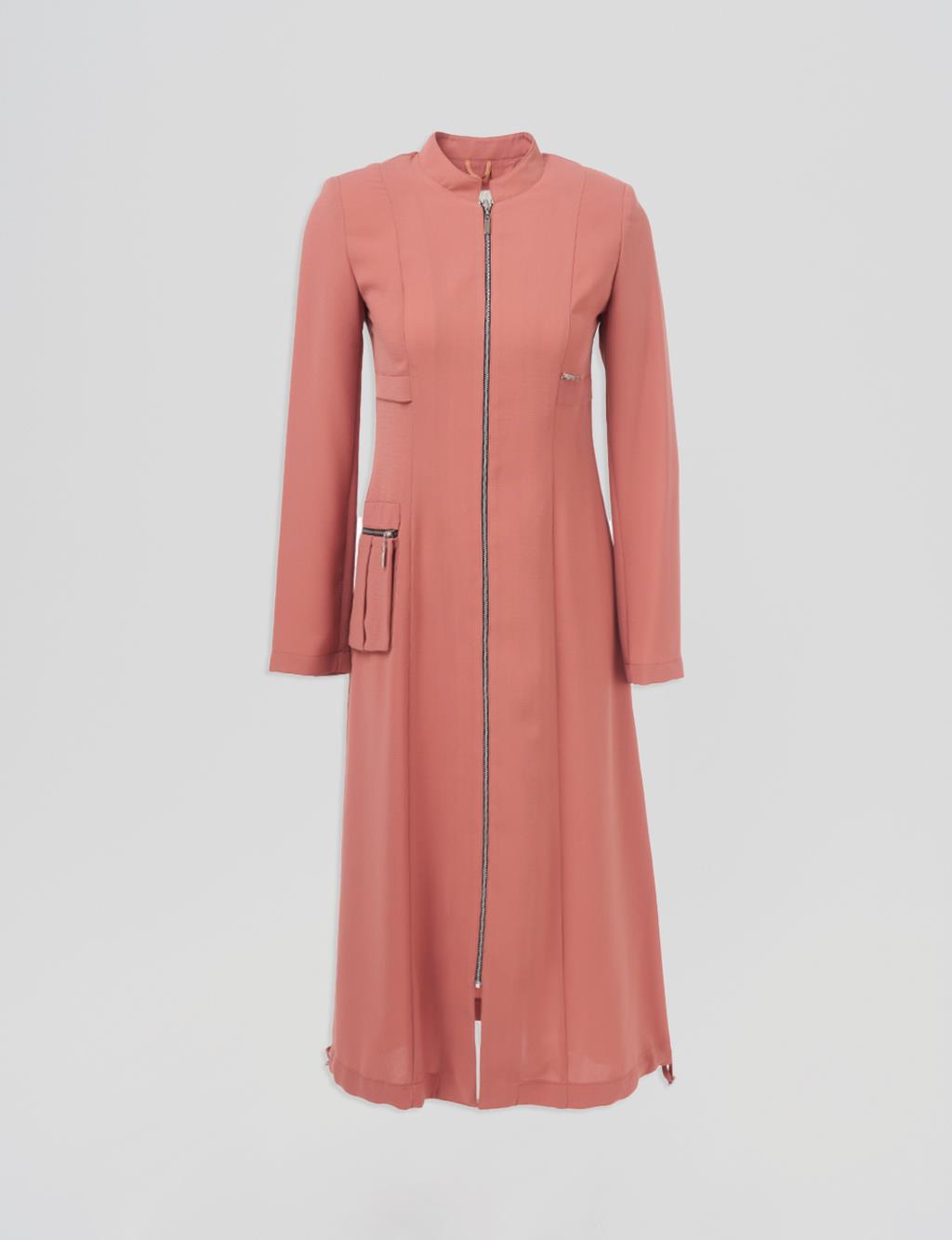 Pocket Detailed Mandarin Collar Throw-On Cinnamon