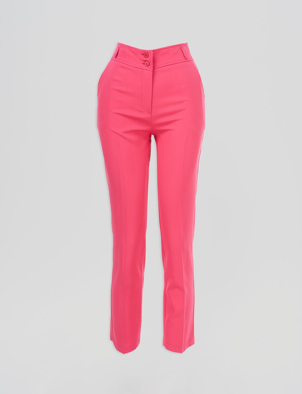 Buttoned Pipe Leg Trousers Fuchsia