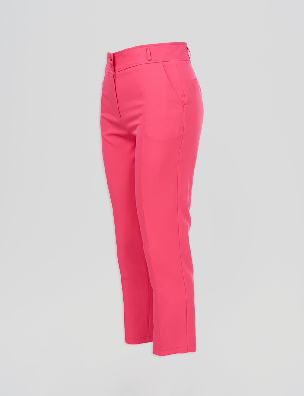 Buttoned Pipe Leg Trousers Fuchsia