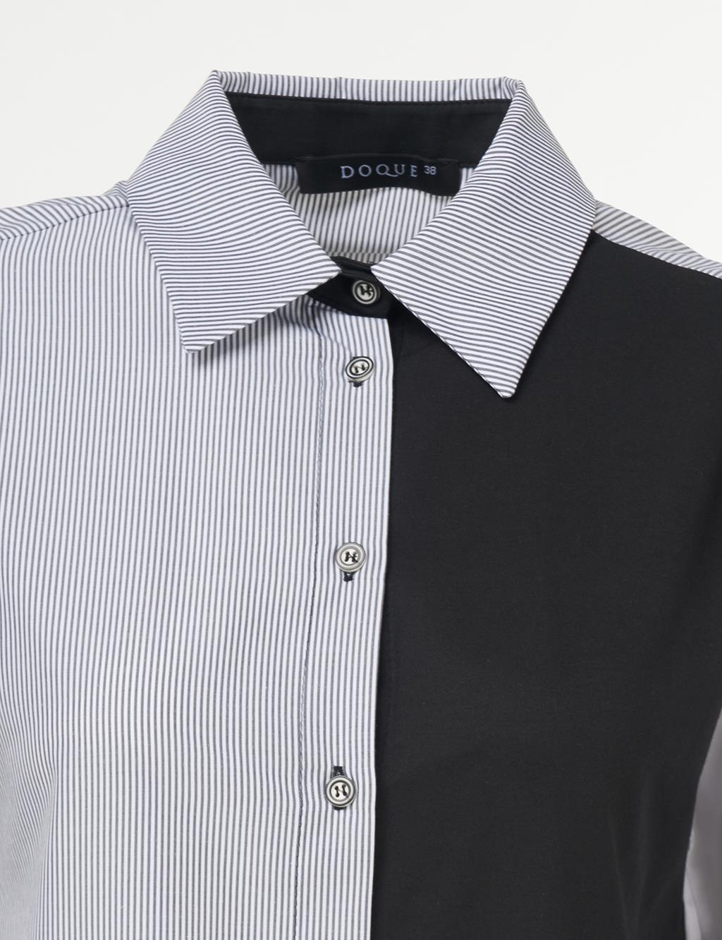 Garnished Shirt Collar Tunic Black