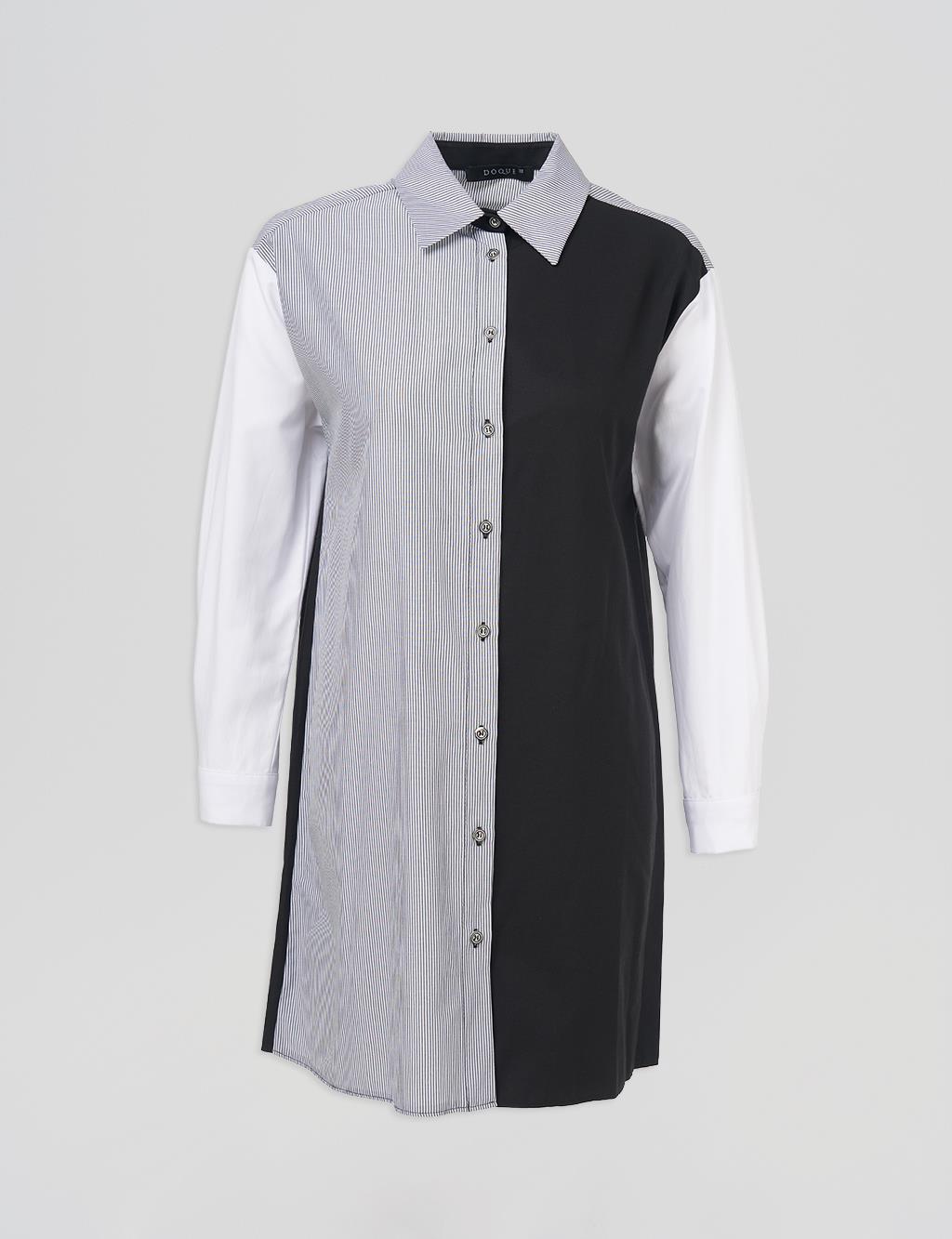 Garnished Shirt Collar Tunic Black