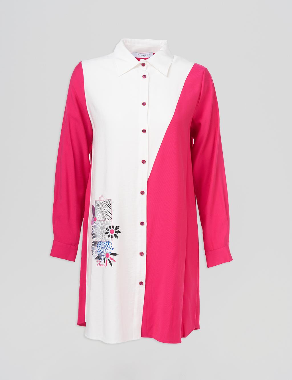 Print Detailed Basic Tunic Fuchsia