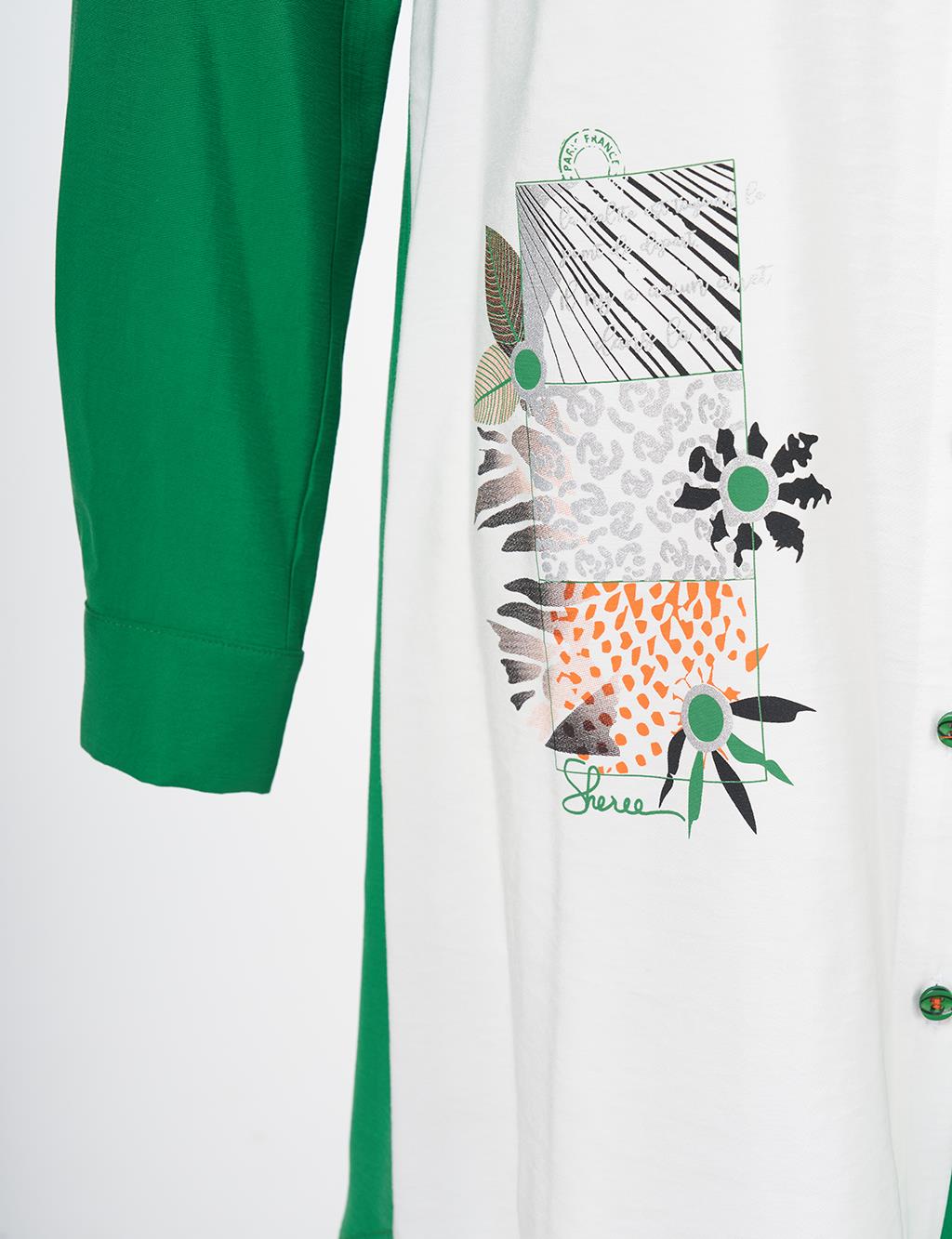Print Detailed Basic Tunic Green