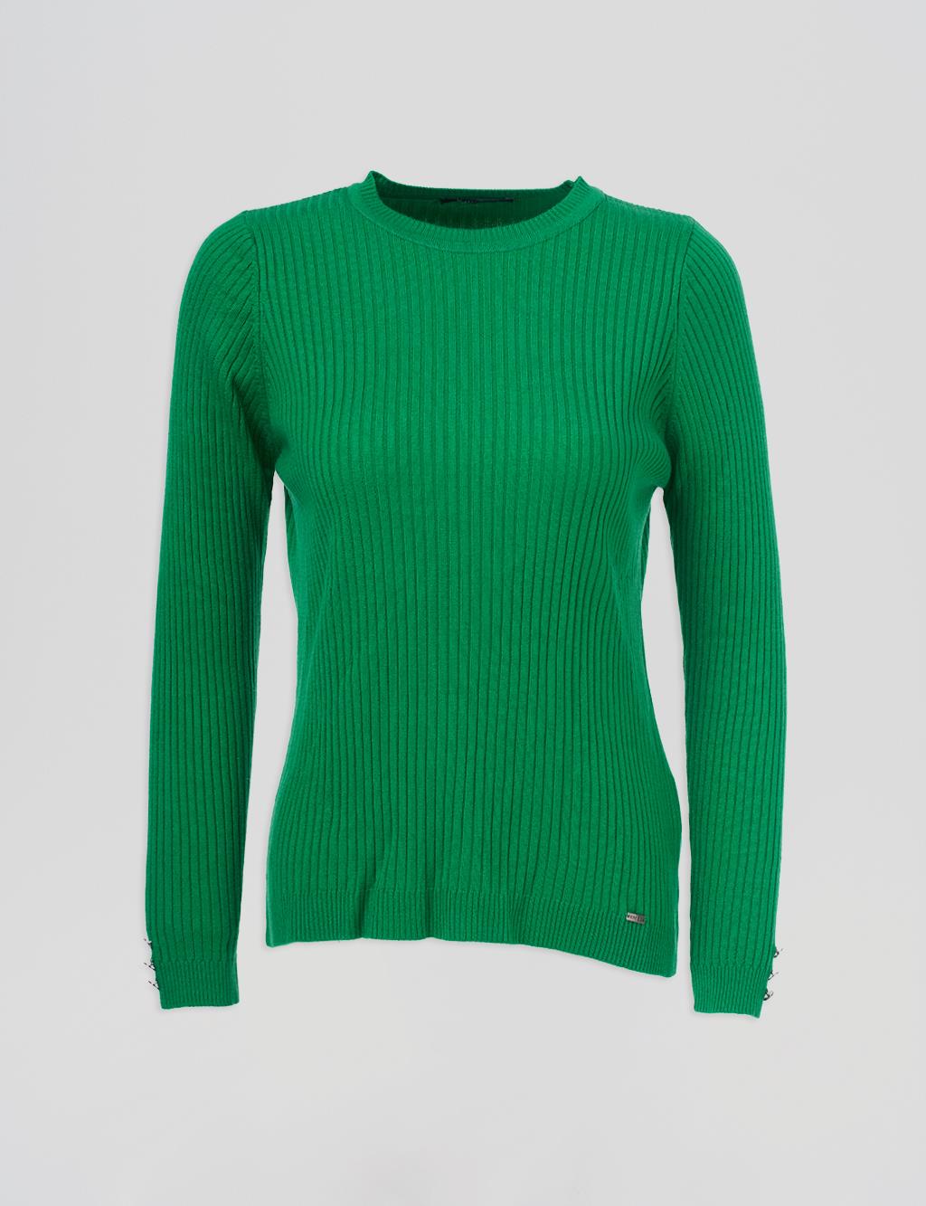 Zero Collar Ribbed Knitted Sweater Green