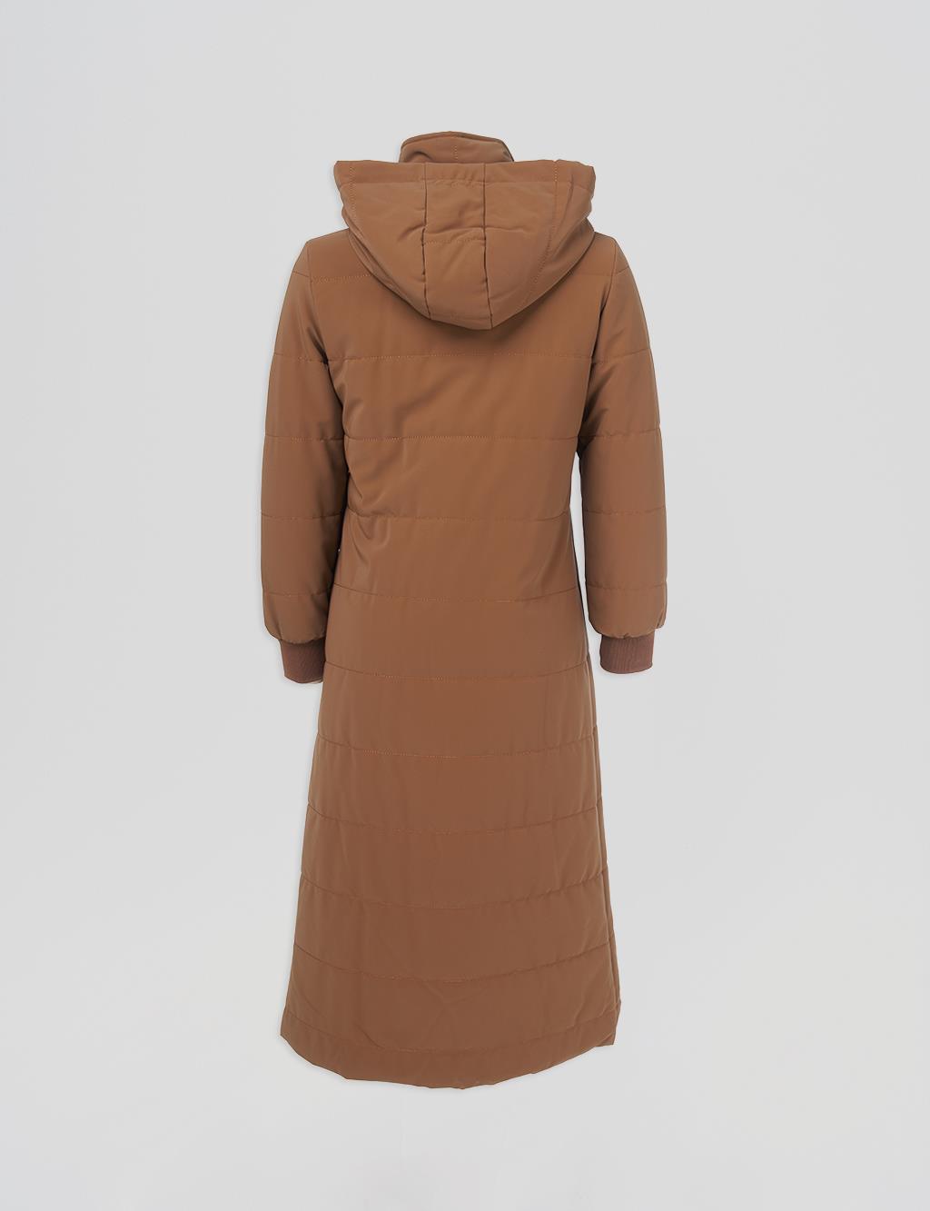 Lace Detailed Hooded Coat Camel