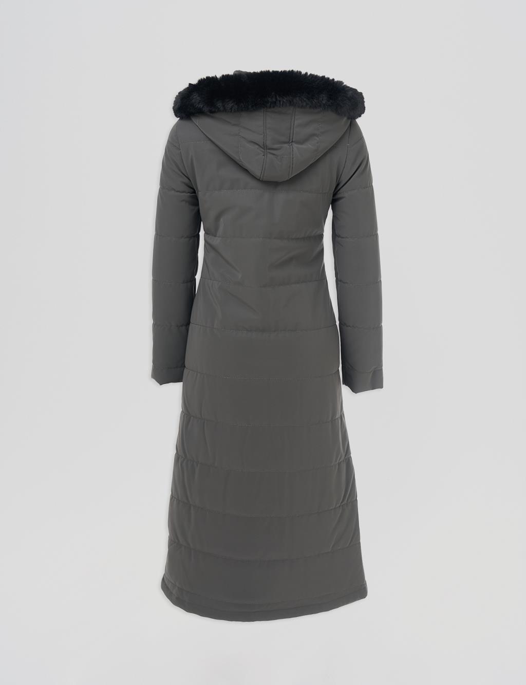Faux Fur Hooded Coat Anthracite