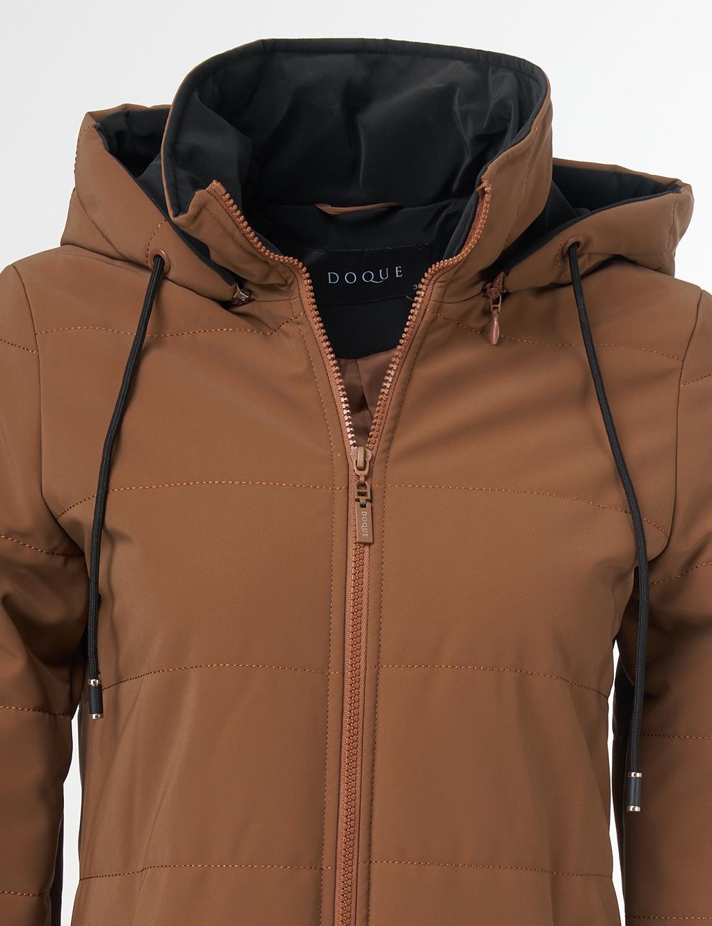 Lace Detailed Hooded Coat Camel
