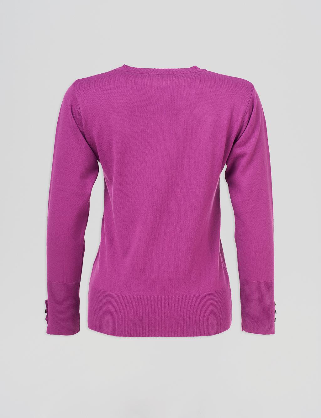 Round Neck Collar Knitwear Sweater Fuchsia