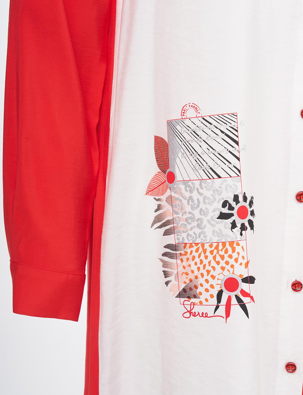 Print Detailed Basic Tunic Coral