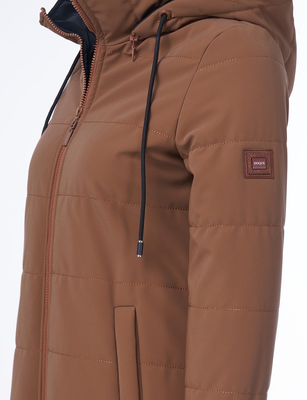 Lace Detailed Hooded Coat Camel