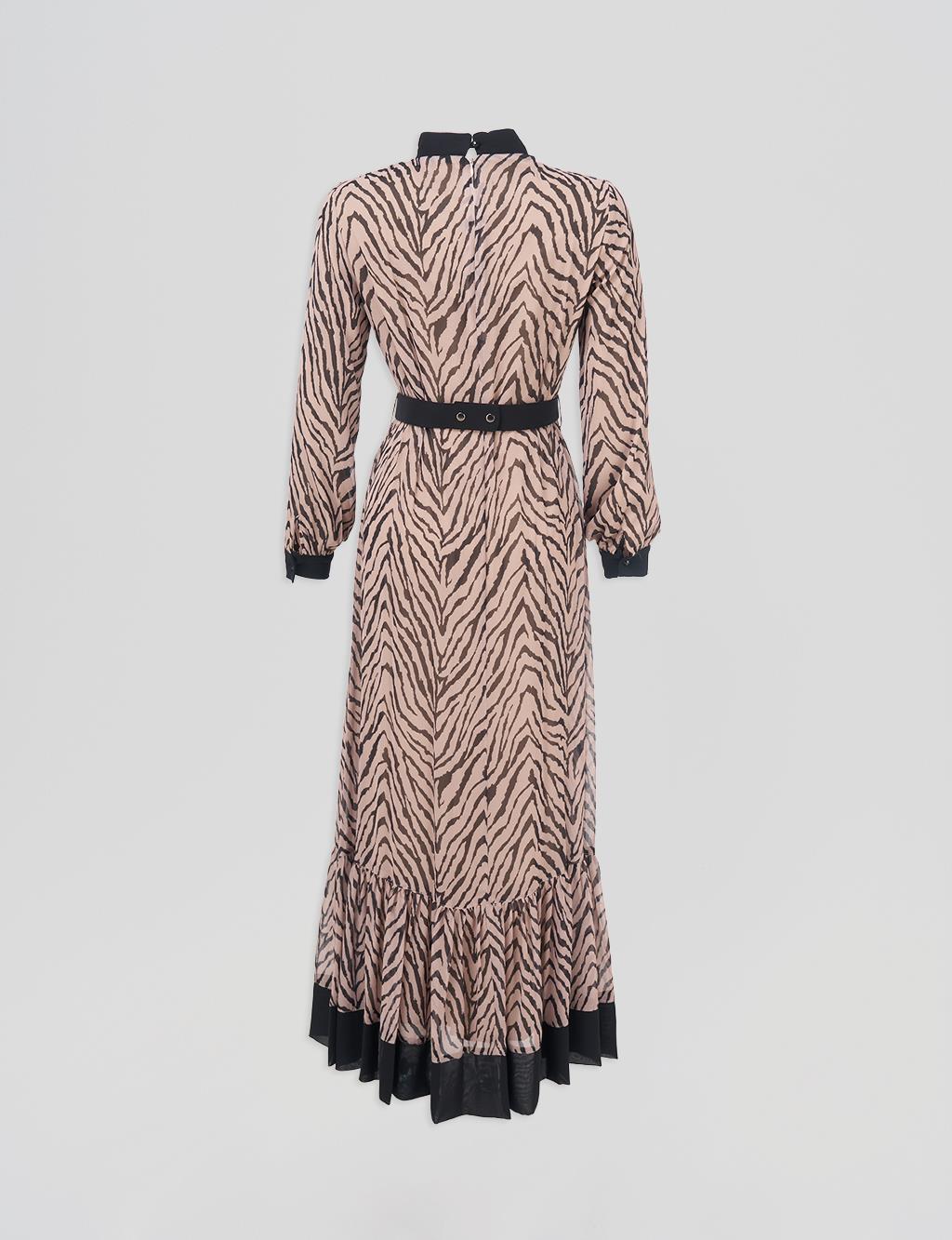 Abstract Patterned Maxi Dress Beige