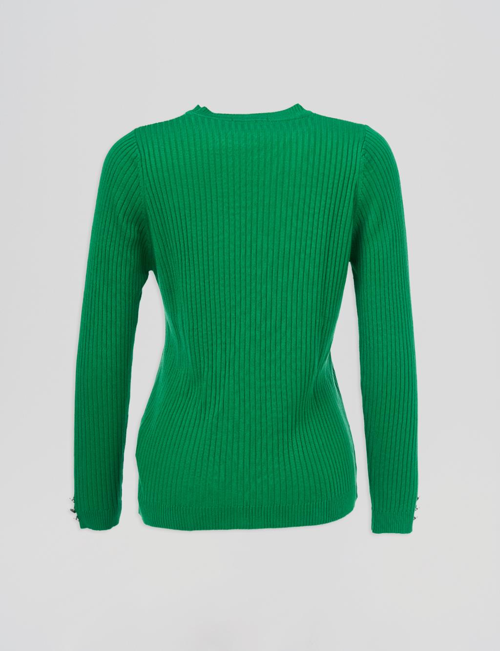 Zero Collar Ribbed Knitted Sweater Green