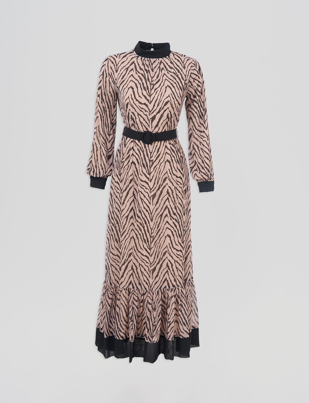 Abstract Patterned Maxi Dress Beige