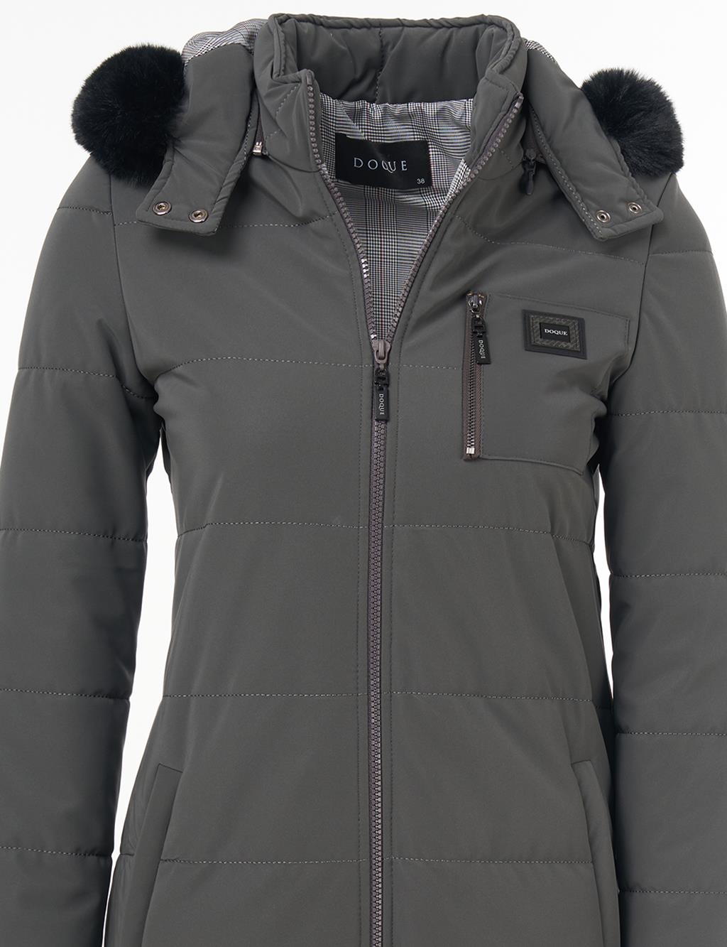 Faux Fur Hooded Coat Anthracite