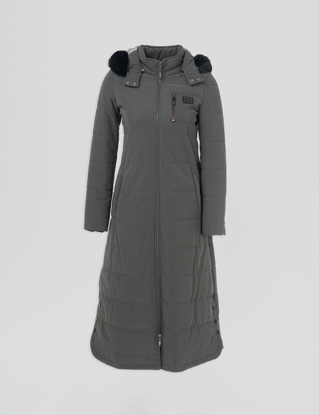 Faux Fur Hooded Coat Anthracite