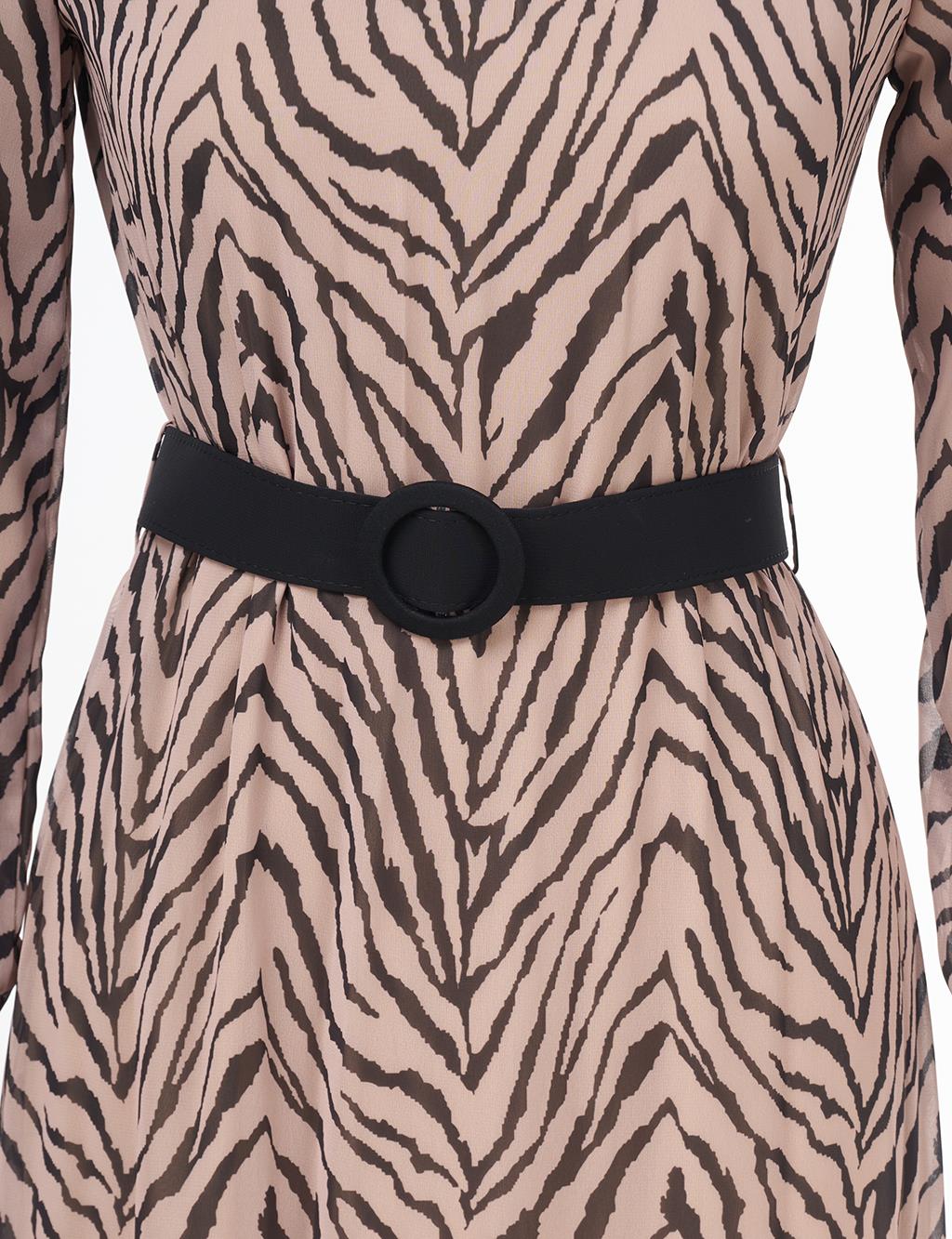 Abstract Patterned Maxi Dress Beige