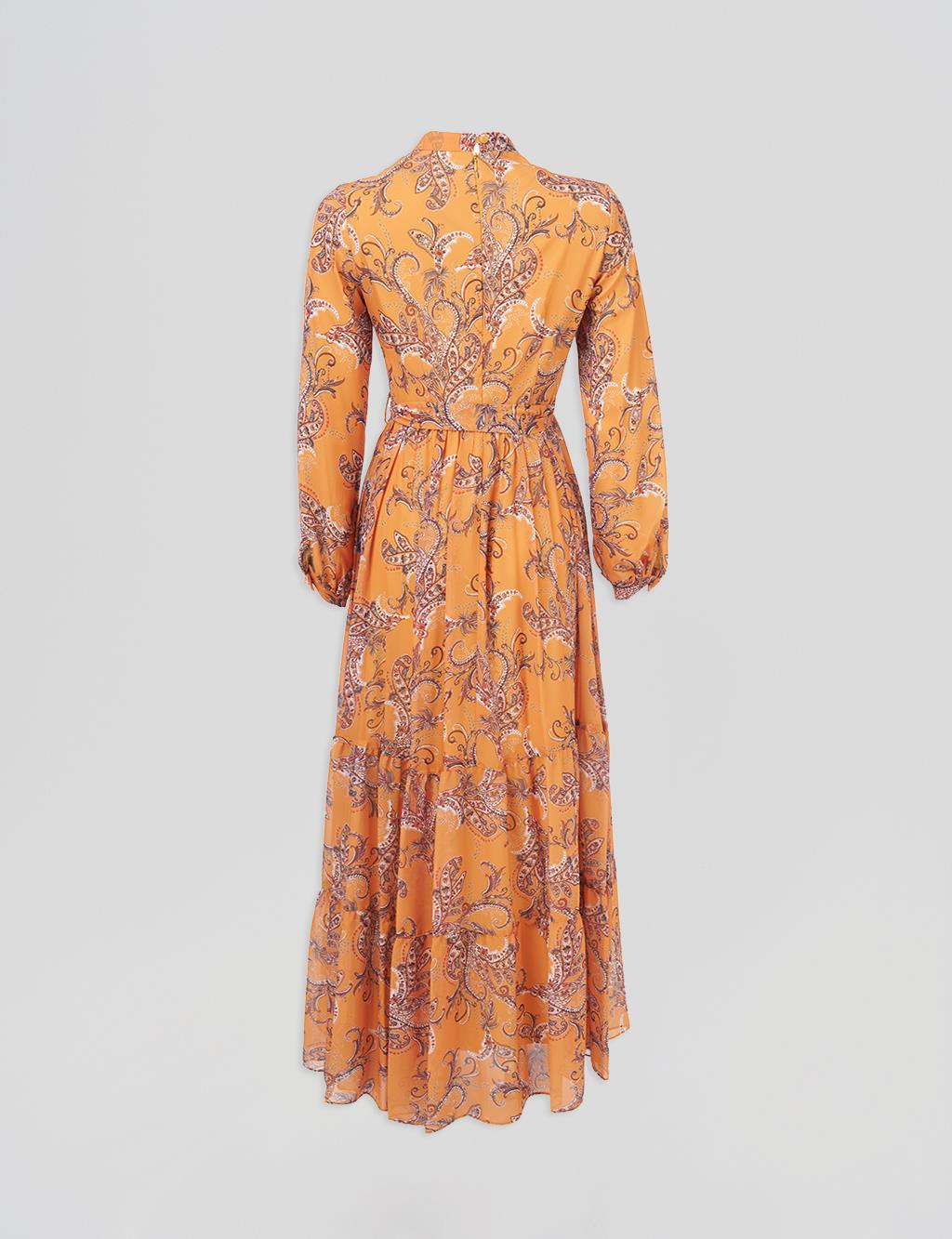 Ethnic Patterned Dress Orange