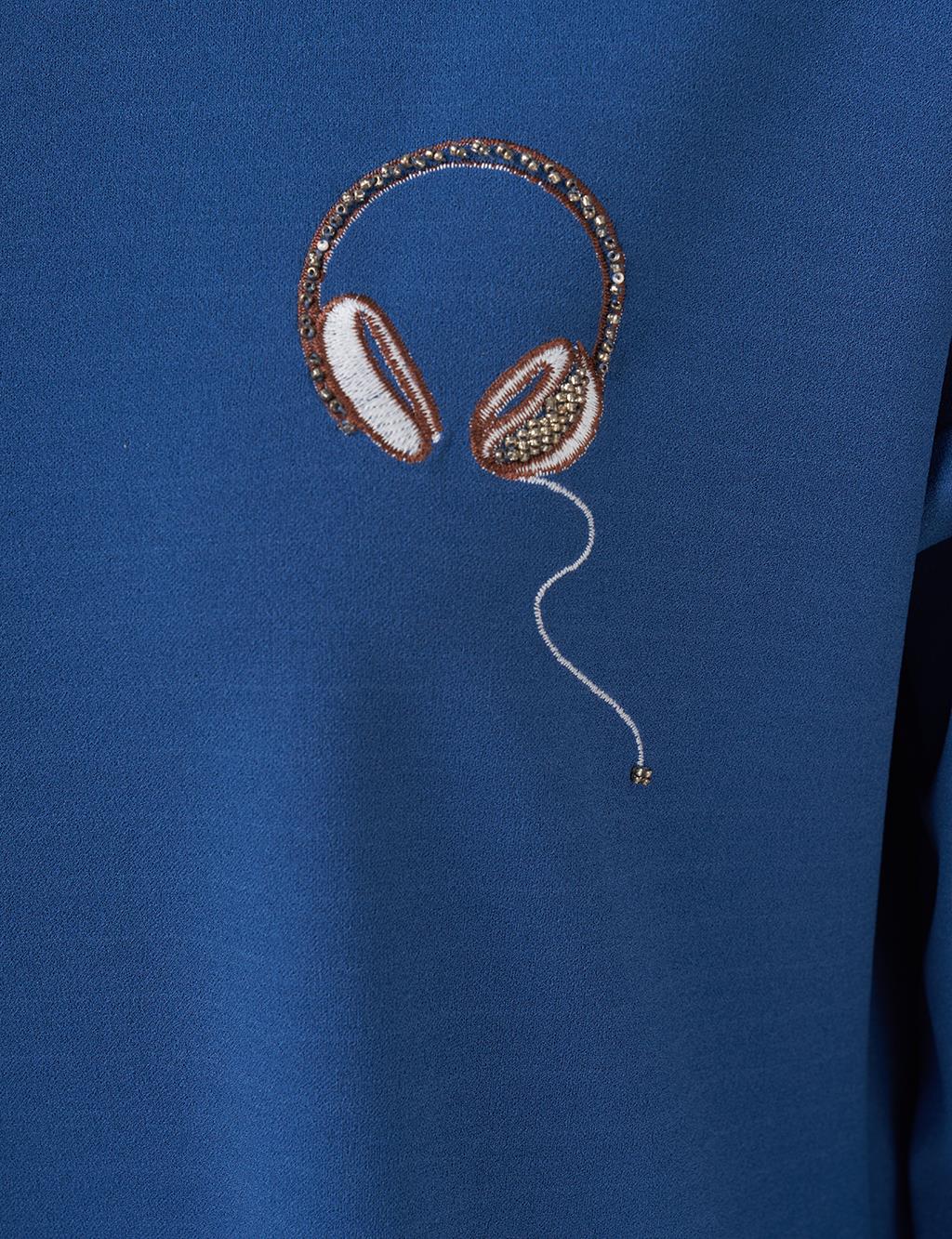 Kulaklık Logolu Sweatshirt İndigo