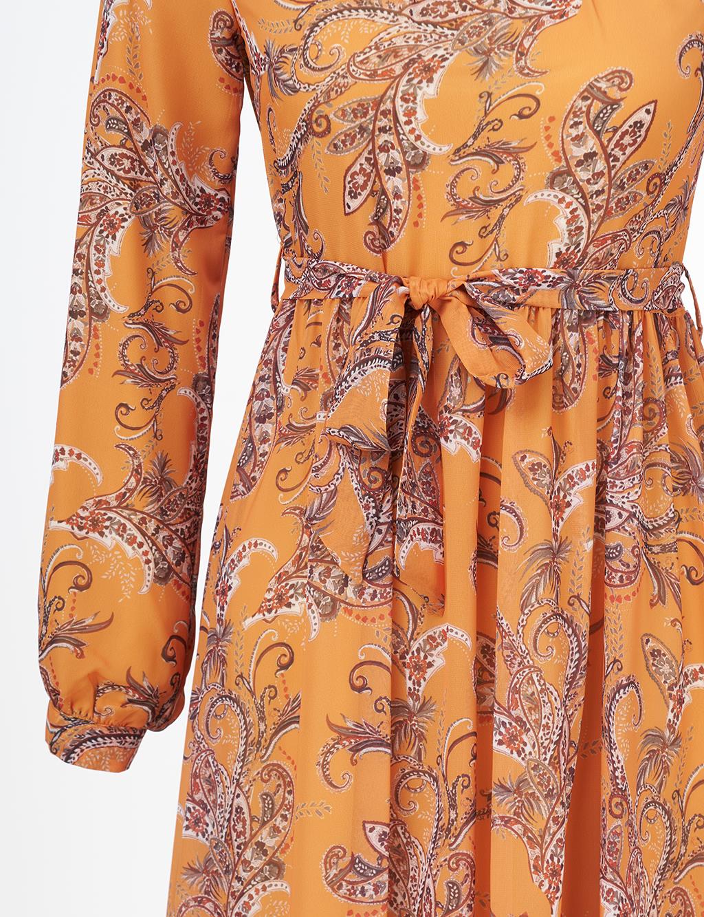 Ethnic Patterned Dress Orange