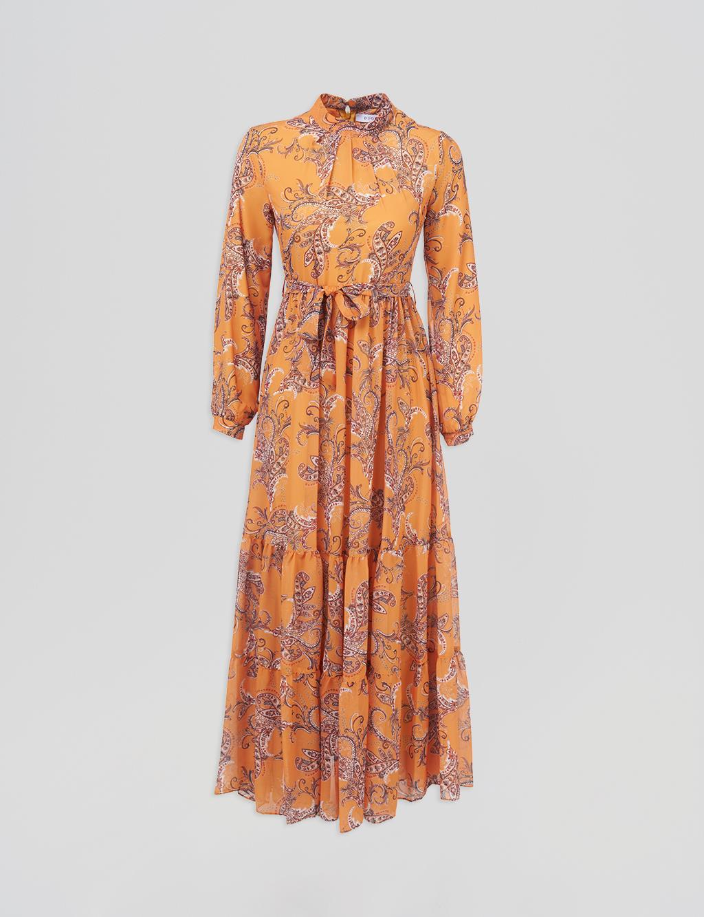Ethnic Patterned Dress Orange