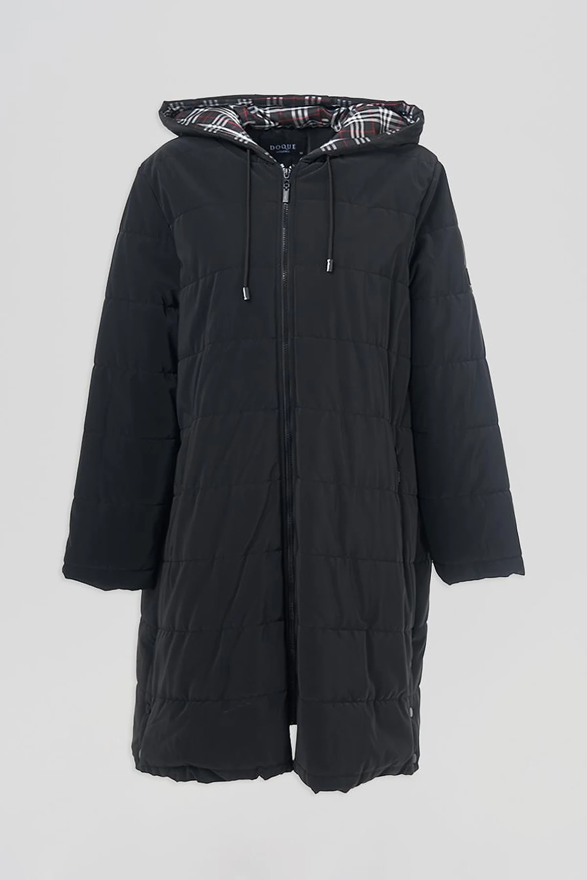 Snap Detailed Hooded Coat Black