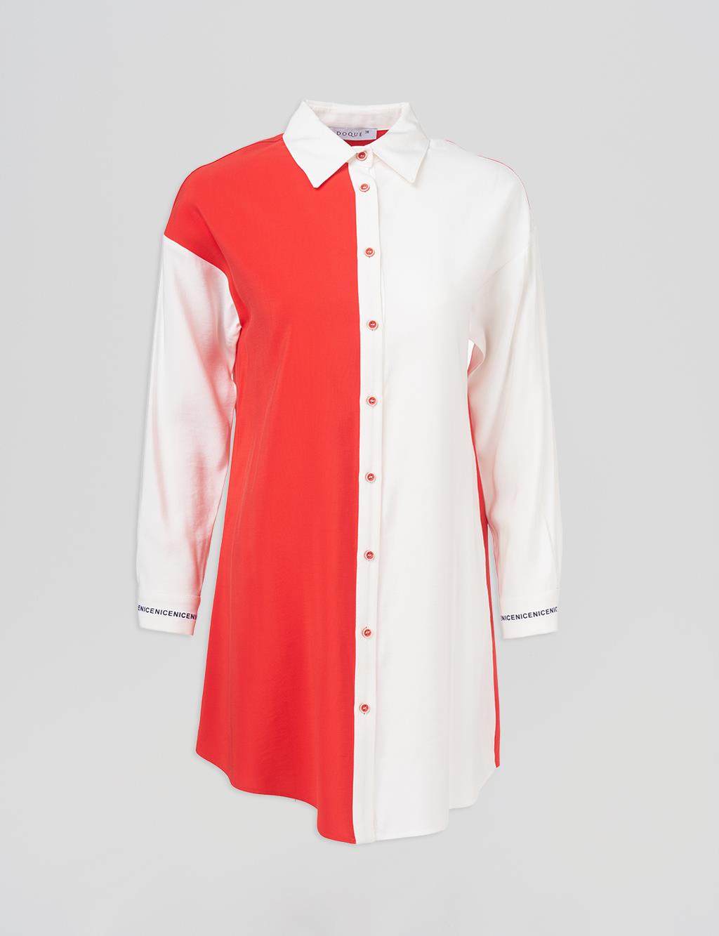 Slogan Cuffed Tunic Coral