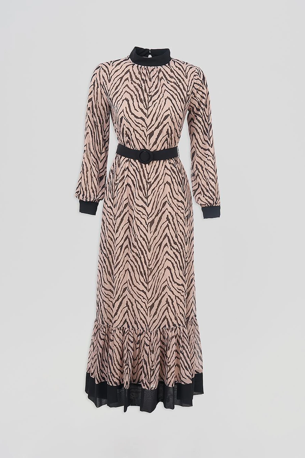 Abstract Patterned Maxi Dress Beige