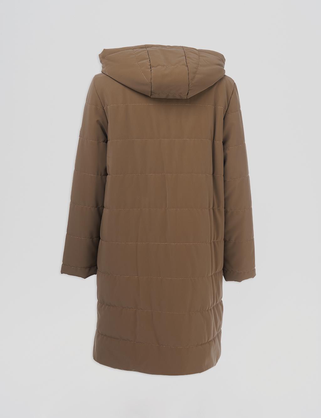 Snap Detailed Hooded Coat Mink