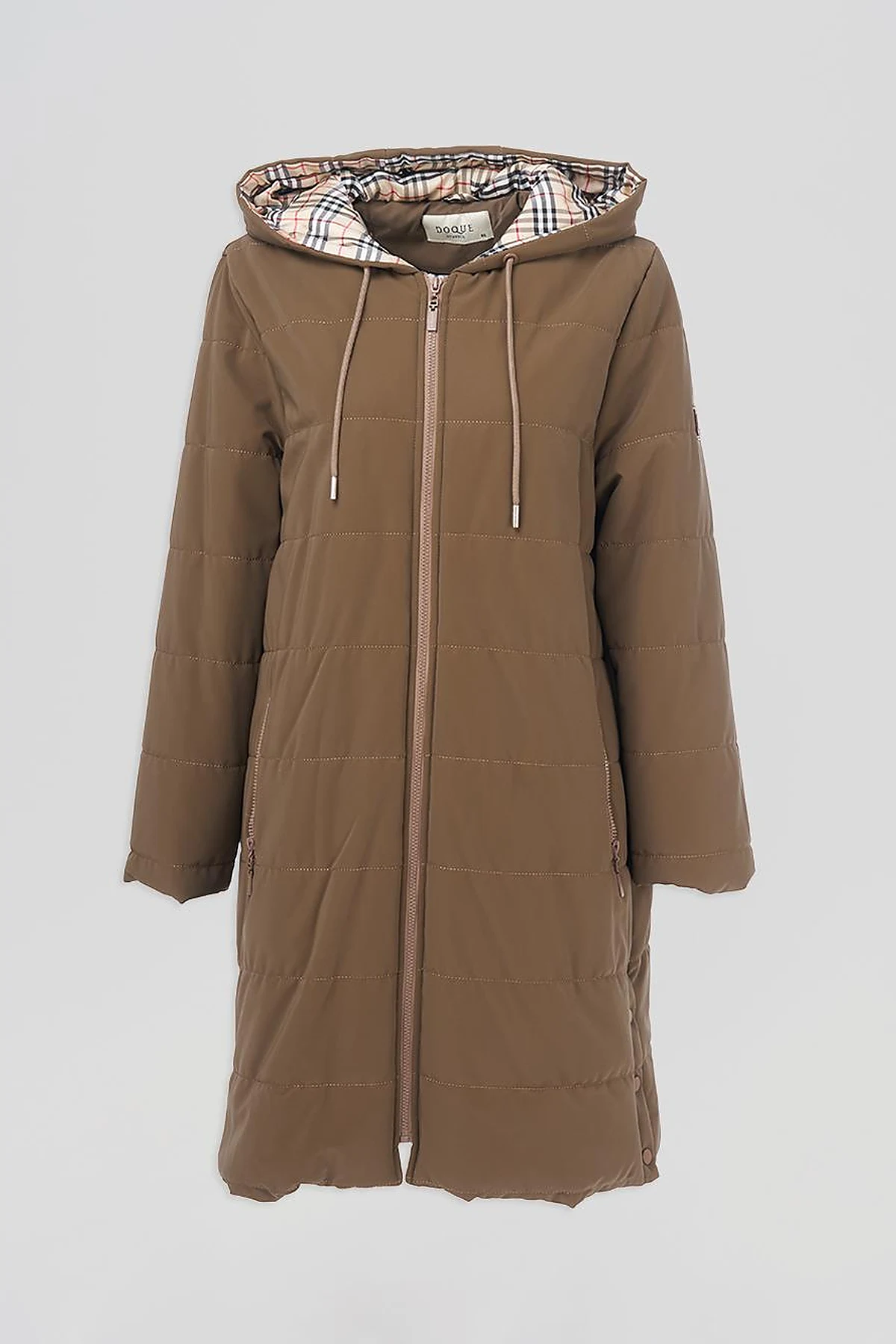 Snap Detailed Hooded Coat Mink