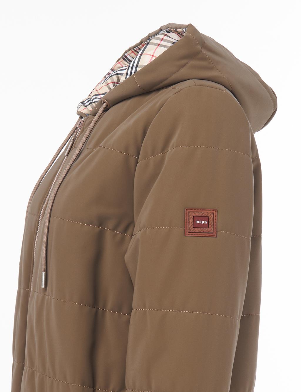 Snap Detailed Hooded Coat Mink