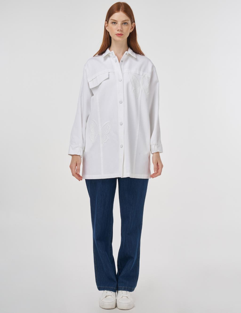 Butterfly Appliqué Canvas Jacket Optic White 