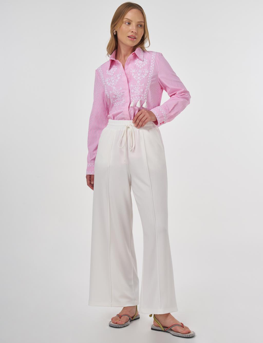 Topstitched Scuba Pants Ecru 
